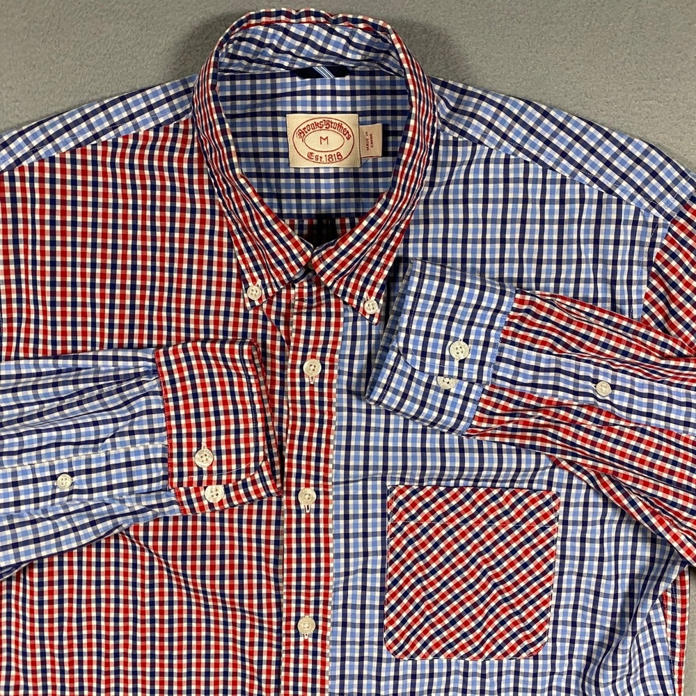 Brooks Brothers Button Down Shirt Mens M Red Blue Gingham Patchwork 78728-026